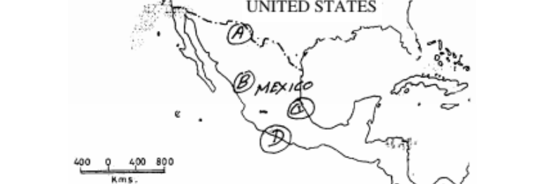 On the map of Mexico given below, at which point is a 'maquiladora' most likely to be found?