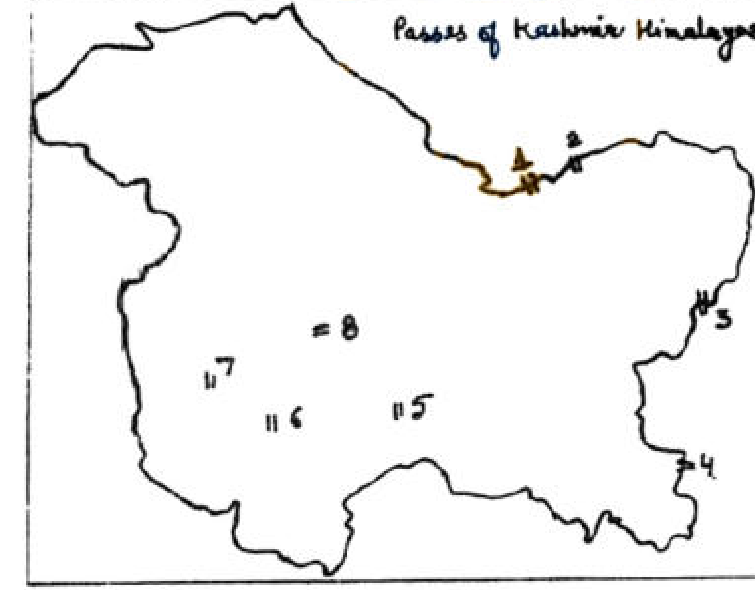 The map given below shows the passes of the Kashmir Himalayas marked with numbers. Which one of the following gives…